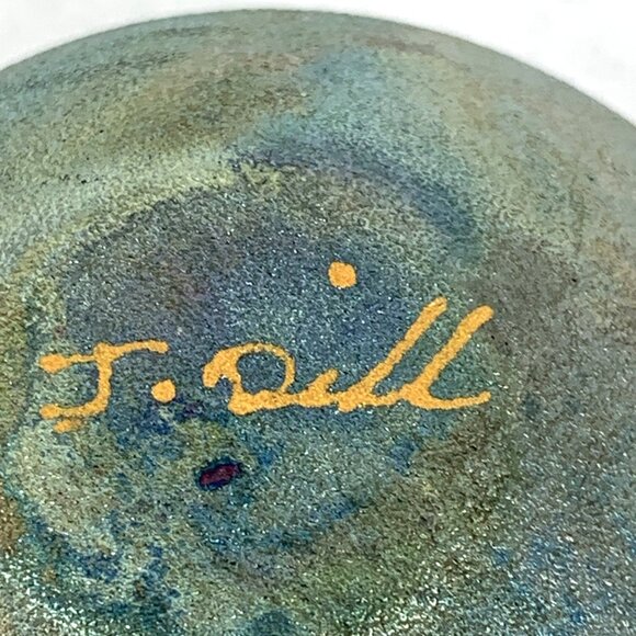 Jeremy Diller Raku Art Pottery Vase Iridescent Metallic Green Signed 2.5" - Picture 7 of 7